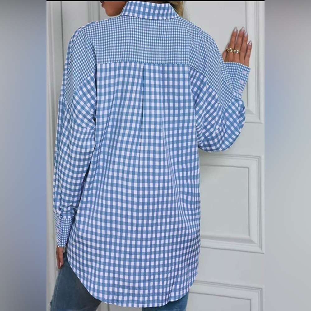 Plaid Patchwork Button-down Long Sleeve Shirt - Picture 4 of 7